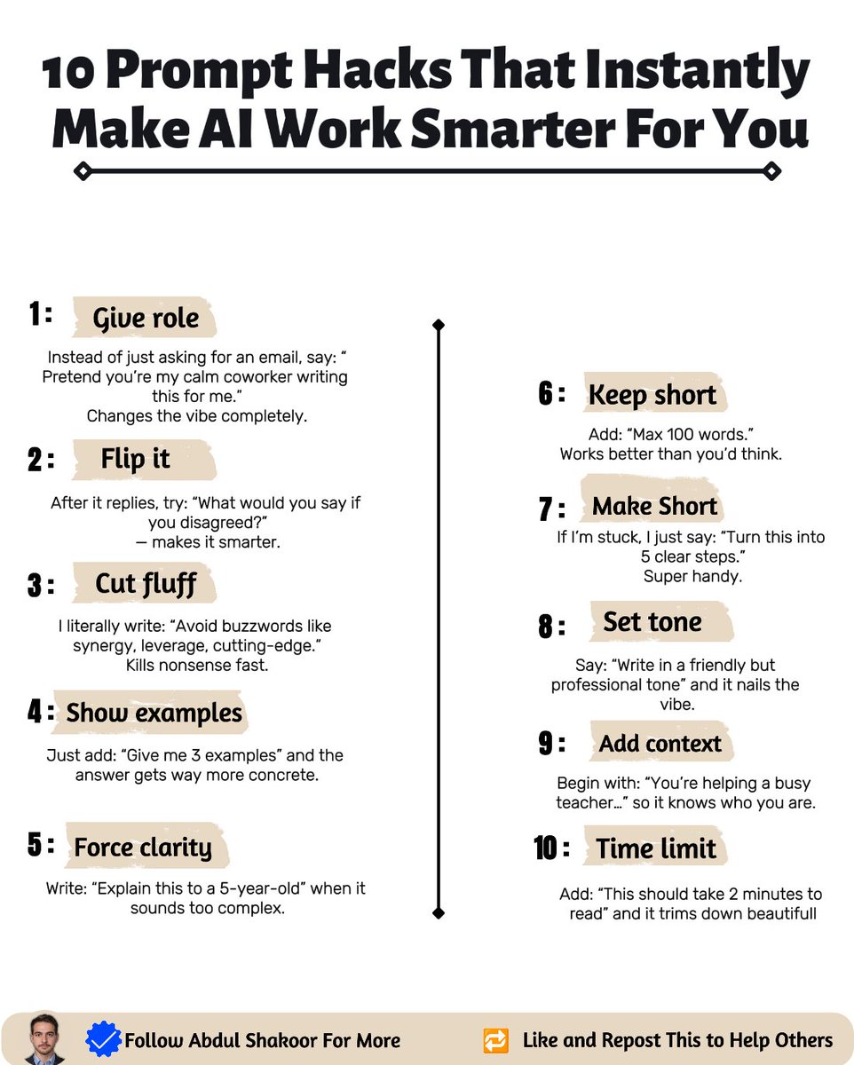 10 Prompt Hacks That Instantly Make AI Work Smarter For You🔥