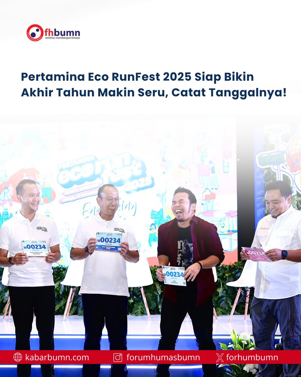 Ajang Pertamina Eco RunFest 2025 pada 23 November mendatang di Istora Senayan, Komplek Gelora Bung Karno Jakarta. Mengusung tema Energizing The Unity, Pertamina ingin menegaskan pentingnya kolaborasi, semangat gotong royong dan persatuan demi mewujudkan energi bersih.