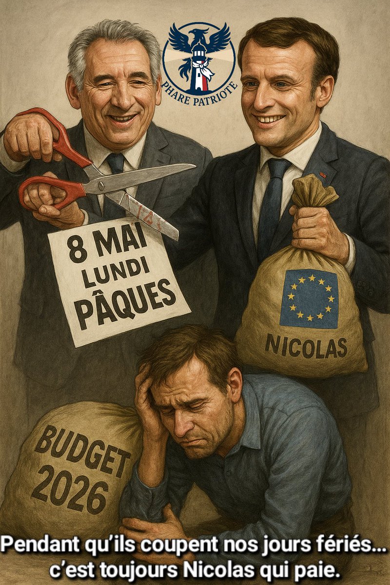 🔴 Budget 2026 : toujours plus pour Bruxelles, toujours moins pour nous
Le gouvernement coupe dans les jours fériés, gèle les aides… et arrose l’UE 😡
Pendant ce temps, le RN prépare sa contre-offensive… avec prudence.

👉 Ce que prévoit le gouvernement

✂️ Suppression de 2