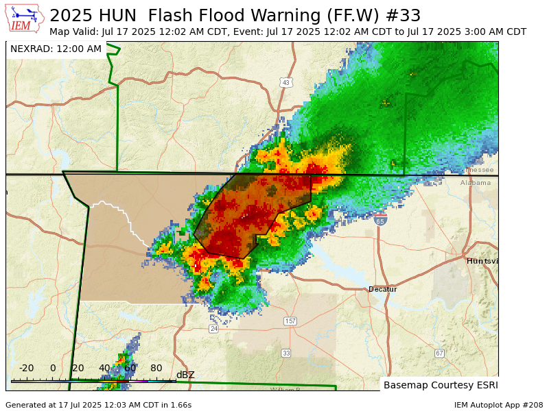 HUN issues Flash Flood Warning [flash flood: radar indicated] for Colbert, Lauderdale [AL] till Jul 17, 3:00 AM CDT mesonet.agron.iastate.edu/vtec/f/2025-O-…