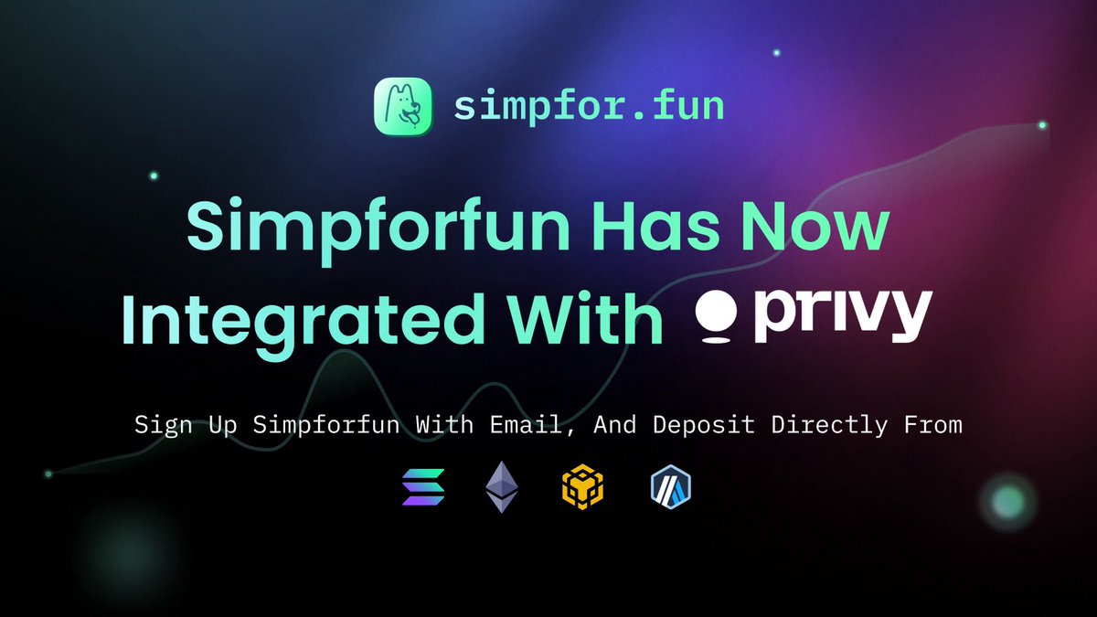 Simpfor.fun has now integrated with <a href="/privy_io/">Privy</a>, providing the same seamless email login experience as @hyperliquidx.

Additionally, users can now fund their Simpforfun account directly from Ethereum, Solana, BNB Chain and Arbitrum.

One-click and it just works.