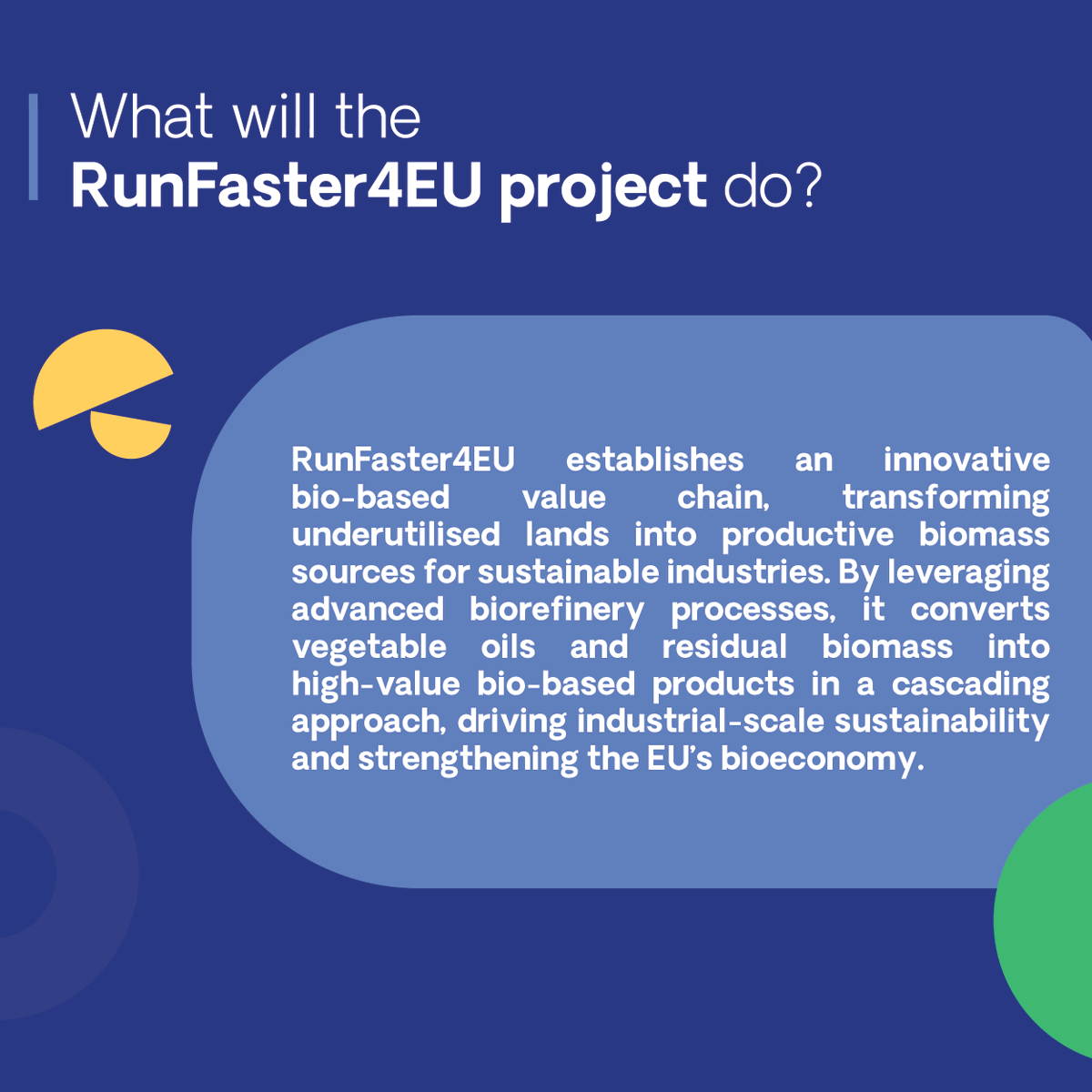 CBE_JU's tweet image. 📣 The CBE JU-funded RUNFASTER4EU project is transforming underutilised lands into productive biomass sources.
It converts vegetable oils and residual biomass into high-value products, supporting cosmetics, agriculture, feed and packaging sectors: cbe.europa.eu/projects/runfa…
