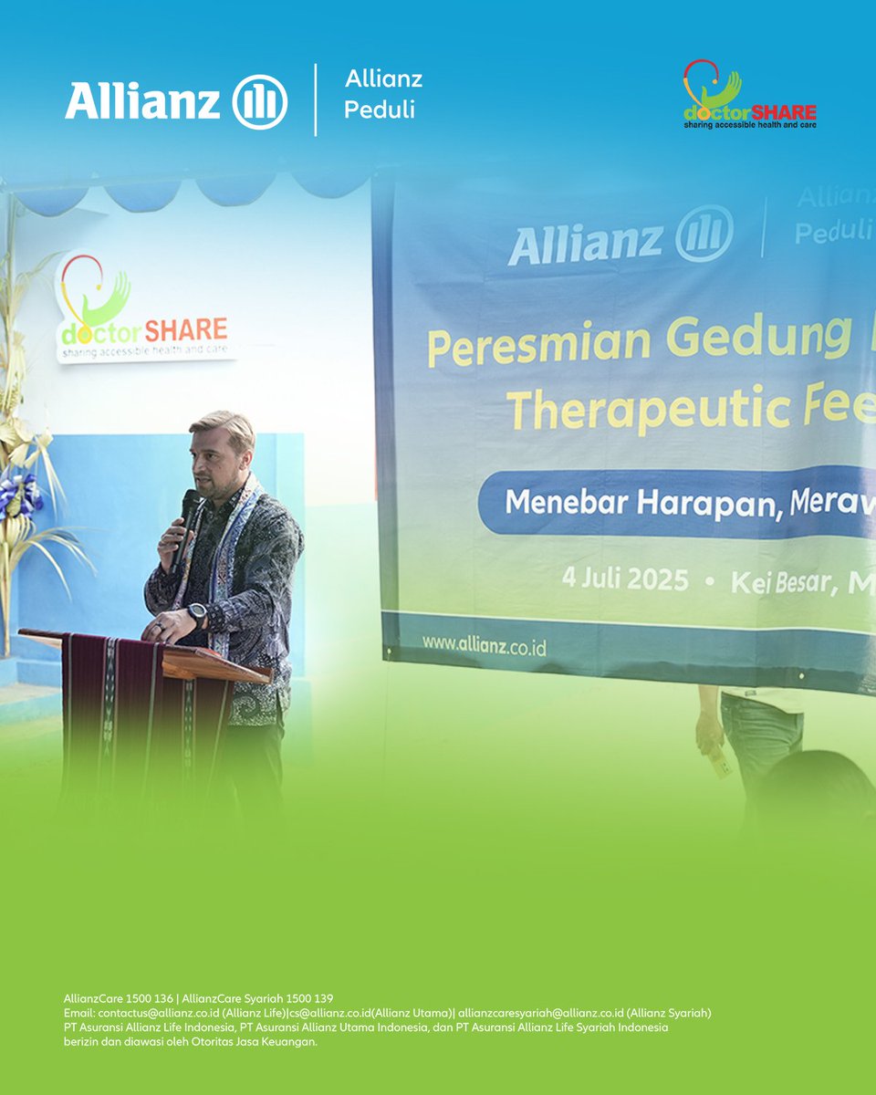 On July 4, 2025, the  Therapeutic Feeding Center Building – doctorSHARE Kei Clinic was officially inaugurated in Kei Besar, Southeast MalukU

#doctorSHARE #AllianzPeduli #PantiRawatGizi #HealthcareAccess #EndStunting #CollaborationForHope