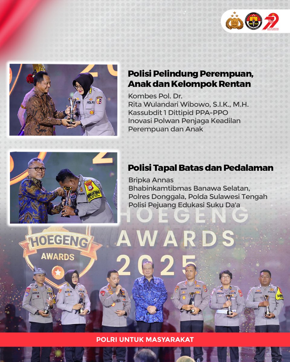 Kepolisian Negara Republik Indonesia bersama detikcom menggelar Hoegeng Awards 2025 di Auditorium PTIK-STIK Lemdiklat Polri, Jakarta Selatan, Rabu (16/7). 

#HoegengAwards25
Terus Berkomitmen Teladan Dalam Pelayanan