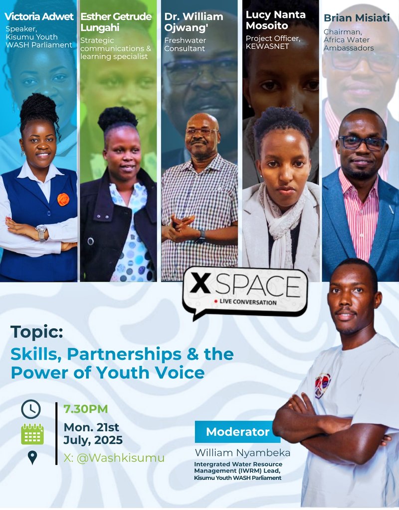 WashKisumu's tweet image. Celebrate #WorldYouthSkillsDay with us! Join our panel to explore youth opportunities & collaborative strategies to empower young changemakers.
📅: Mon, July 21, 2025
🕡: 7:30 PM
📍: @WashKisumu
🔗: x.com/i/spaces/1vAxR…
#YouthVoice #WASHMashinani