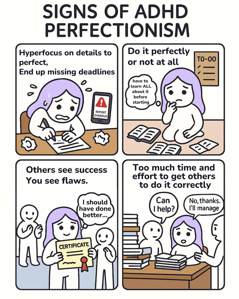 ADHD_weirdo_'s tweet image. Society celebrates perfectionism in ADHDers.
They think it's just:
- Ambition
- Motivation.
- Or doing your best
But really, it’s a trauma response.
It's fear:
- Fear of failure.
- Fear of criticism.
- Fear that if we don’t do it perfectly, we’ll prove every bad thing ever…