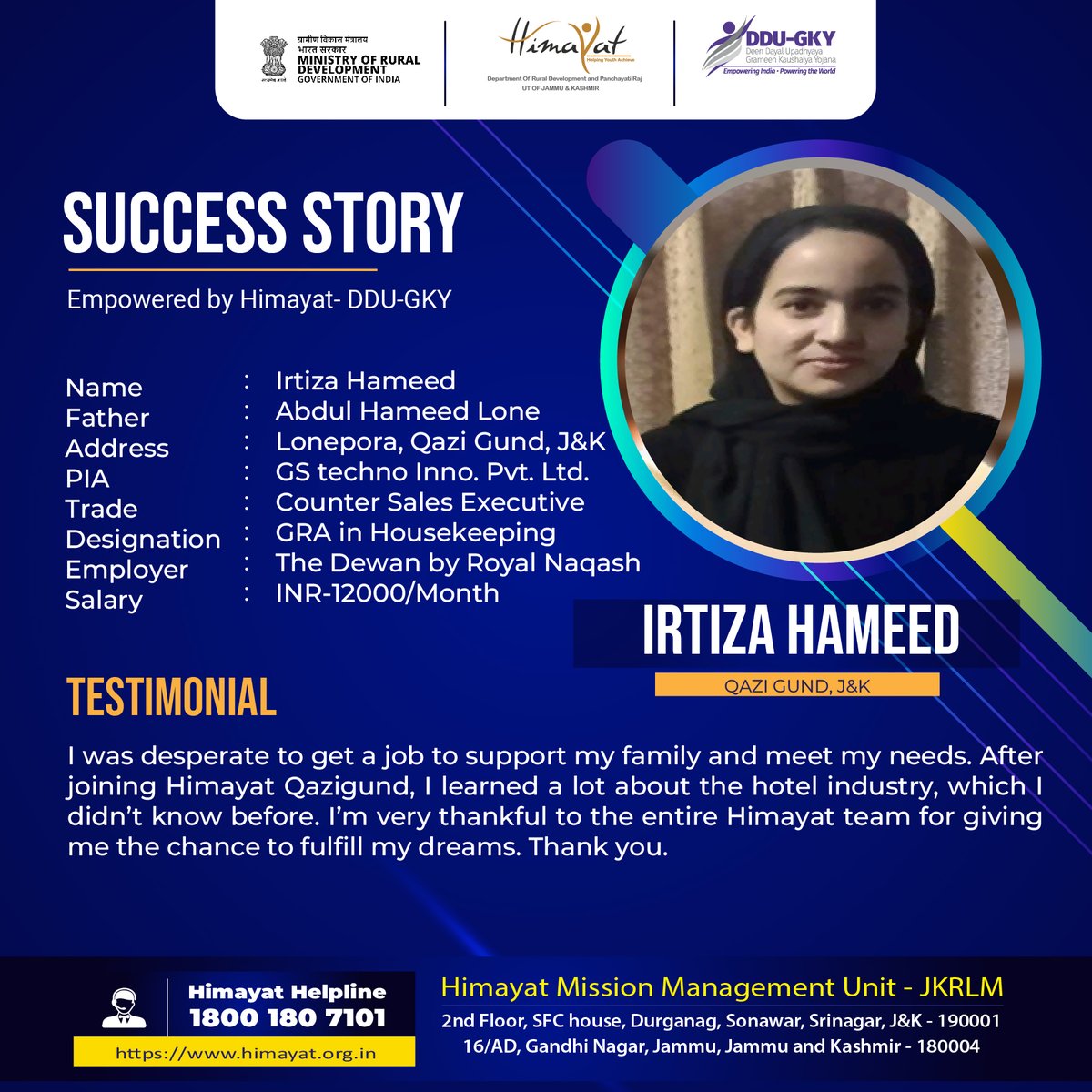 SUCCESS STORY 
IRTIZA HAMED
QAZIGUND J&amp;K
