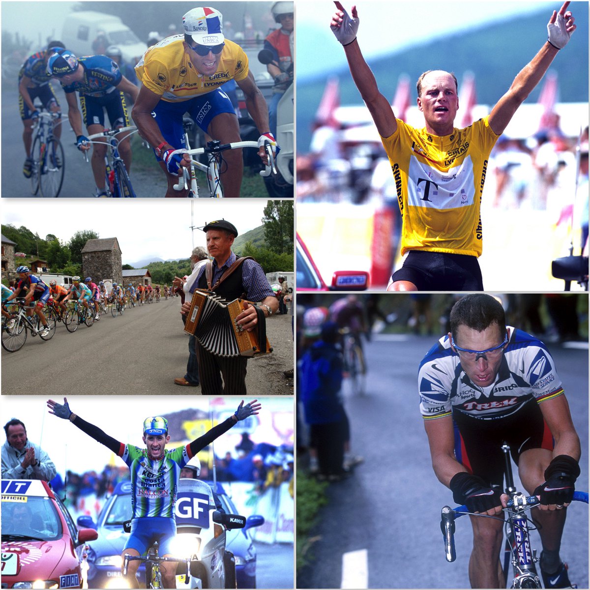 grahamwatson10's tweet image. Big showdown at Hautacam today. Miguel Indurain led Leblanc in 1994 but the Frenchman won the stage; Riis was un-stoppable in 1996, Armstrong won his first duel against Pantani in 2000 on a stage won by Javier Otxoa. Expect a true Bearnaise welcome to the Pyrenees - by accordian!