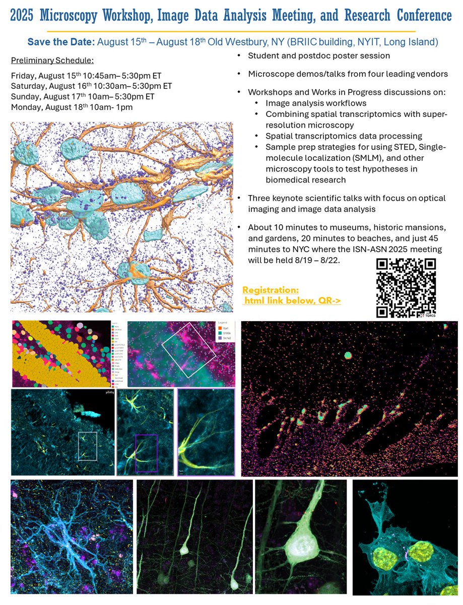 We are having a microscopy workshop and conference on Long Island, New York from August 15th-18th.
Registration link:
forms.gle/HyTthWPK6qRswu…
Registration is required by August 1st, it is first-come, first-serve until we reach capacity, and acceptance of registration is at the