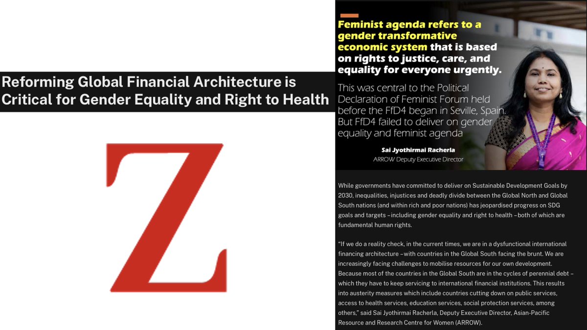 bobbyramakant's tweet image. #PublishedToday ✨Read insights from Sai of @ARROW_Women on why feminist agenda & gender equality must shape #FinancingForDevelopment & why #FfD4 failed to deliver on feminist agenda & SDGs
🌐 Z Network, USA
znetwork.org/znetarticle/re…
🌐 C N S
citizen-news.org/2025/07/reform…
#ICFP2025