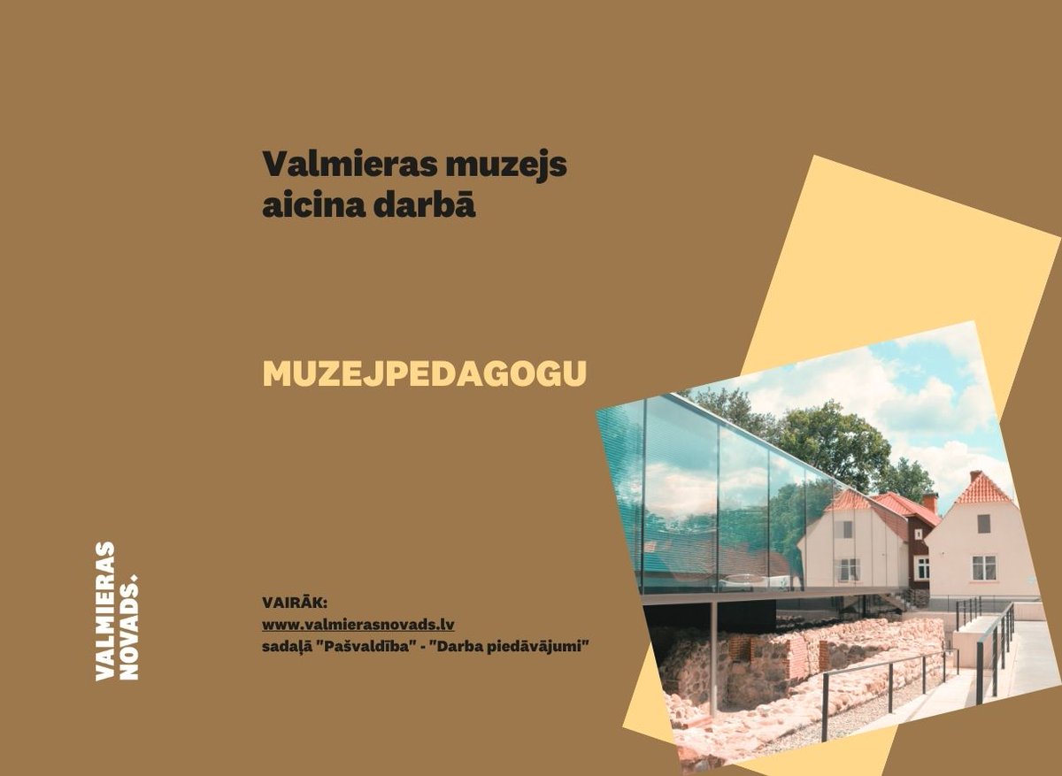 Valmierasmuzejs's tweet image. Valmieras muzejs aicina darbā muzejpedagogu/-ģi (pilna slodze) uz nenoteiktu laiku. Darba vietas adrese: Bruņinieku iela 1, Valmiera, Valmieras novads.
Pieteikšanās vakancei - līdz 2025. gada 25. jūlijam!
Plašāka informācija:
ej.uz/vakance_muzejp…

#teirdarbs #valmierasmuzejs