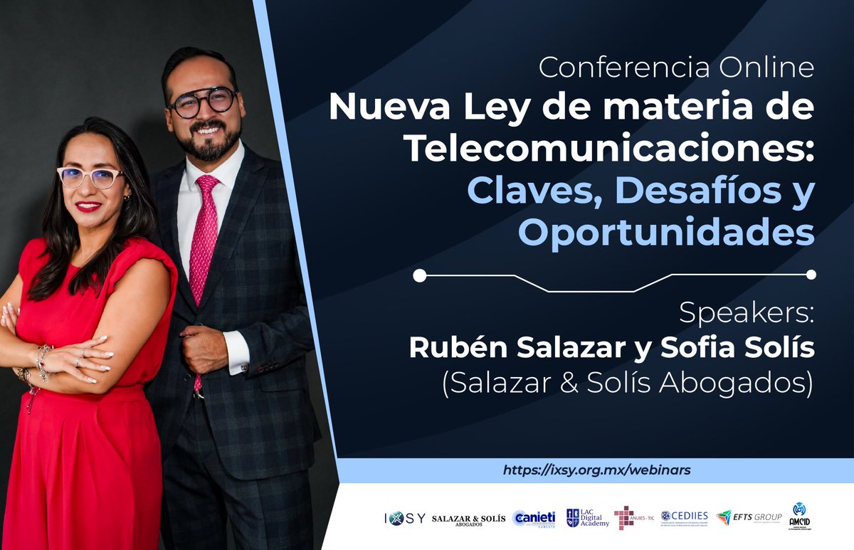 ❗️¿Te lo vas a perder?❗️

La Nueva Ley de Telecomunicaciones está aquí.
Entiende cambios, retos y oportunidades con expertos.

📅 17 julio | 🕔 5:00 p.m. CDMX
🎙️ Rubén Salazar y Sofía Solís

✅ Regístrate: ixsy.org.mx/webinars

#Webinar #LeyTelecom #Telecomunicaciones