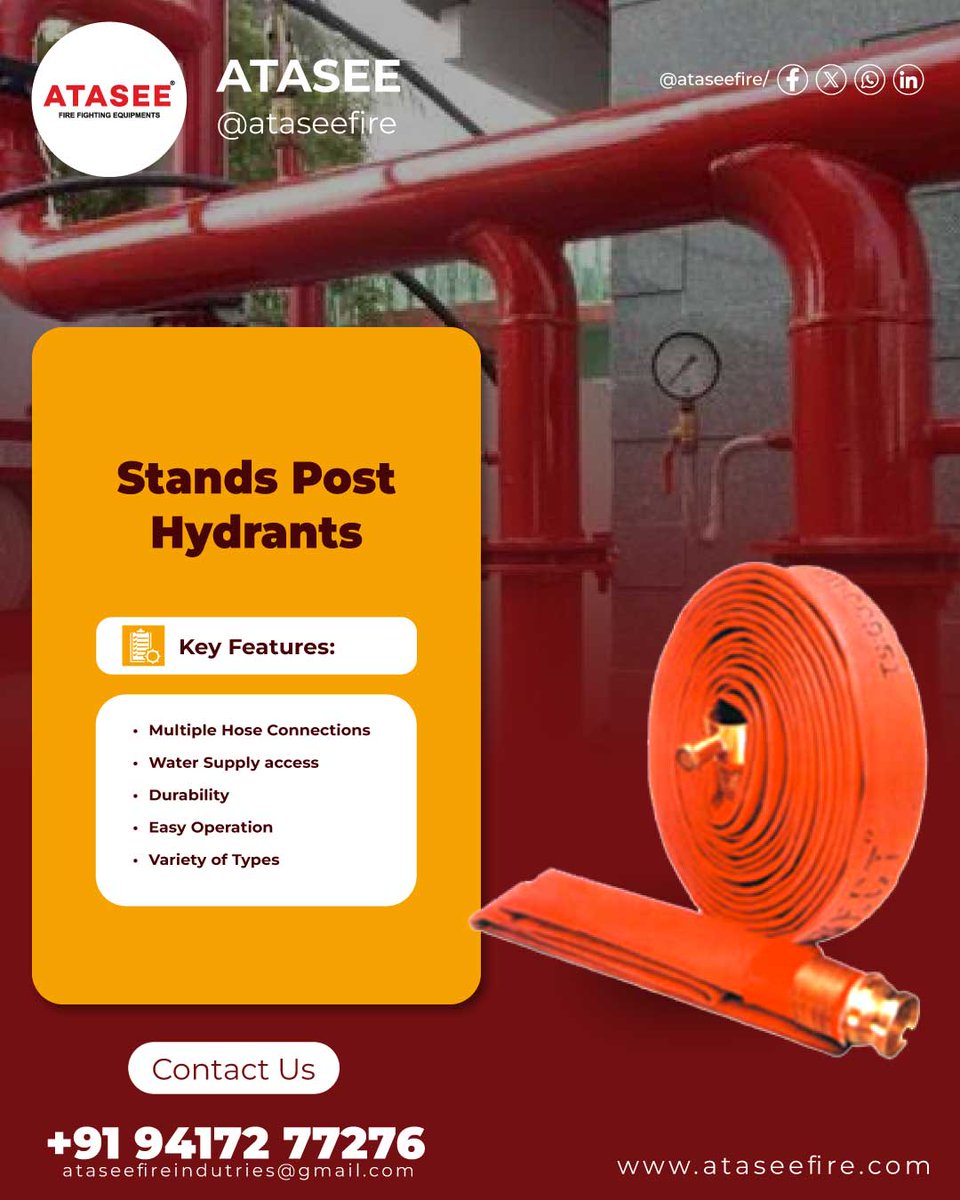 atassefire's tweet image. Reliable. Ready. Resilient.
Stands Post Hydrants – your first line of defense in firefighting systems. Engineered for quick access and powerful performance.
#standposthydrant
#fireprotectionsystem
#firefightingequipment
#emergencysafety
#hydrantsystem