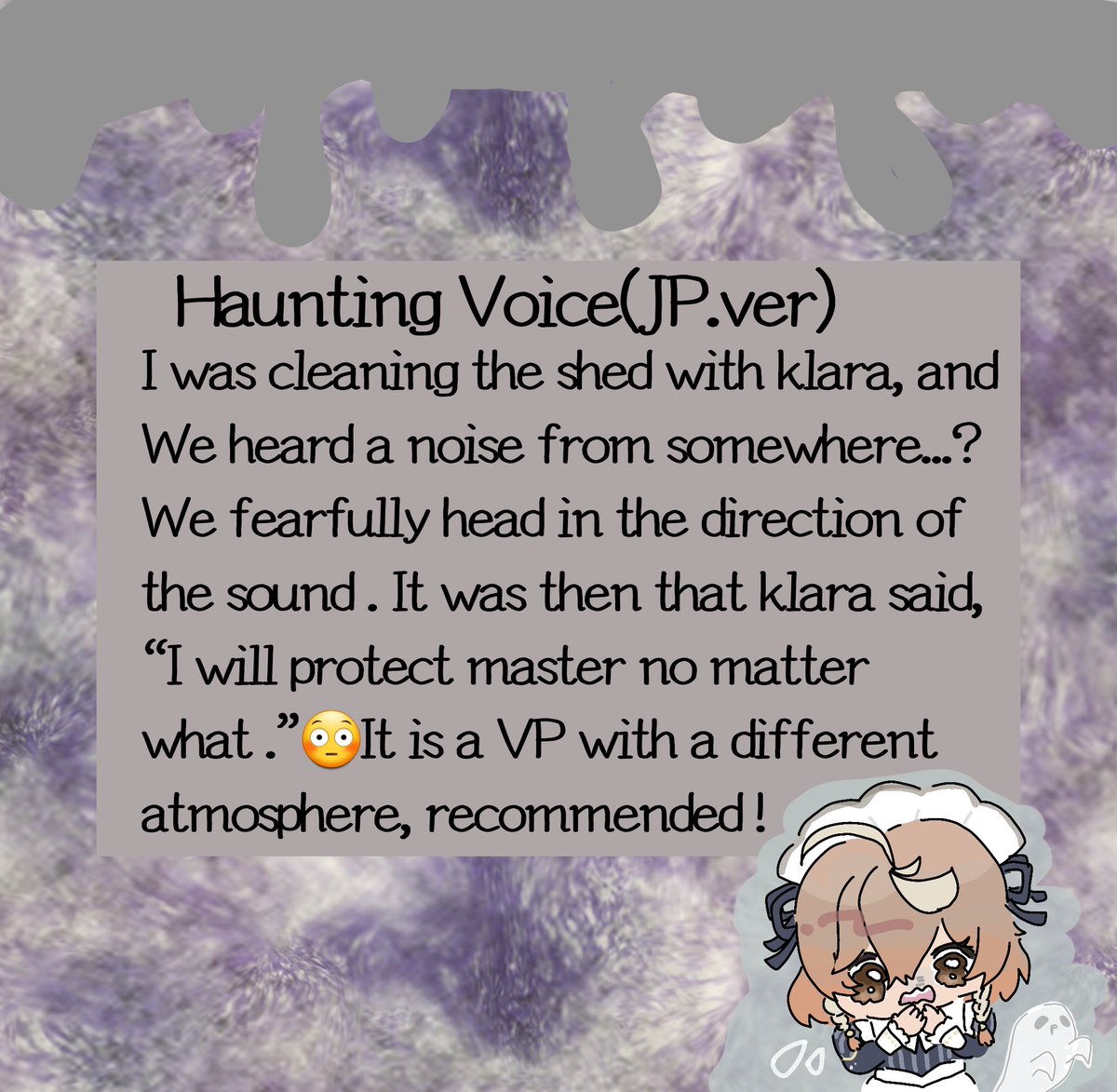 ⚠️Spoiler Warning (ネタバレ注意)

今回のボイスはちょっとビビりながら聞いてました👻　
めずらしくビビリウッドなクララさんが見れて満足です👍

#Klaravoice