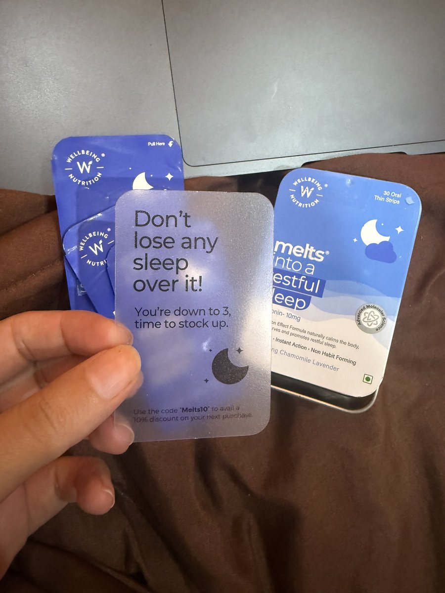 gulchandna's tweet image. melatonin tin had an insert before last three strips to remind me to stock up. good packaging 🥹