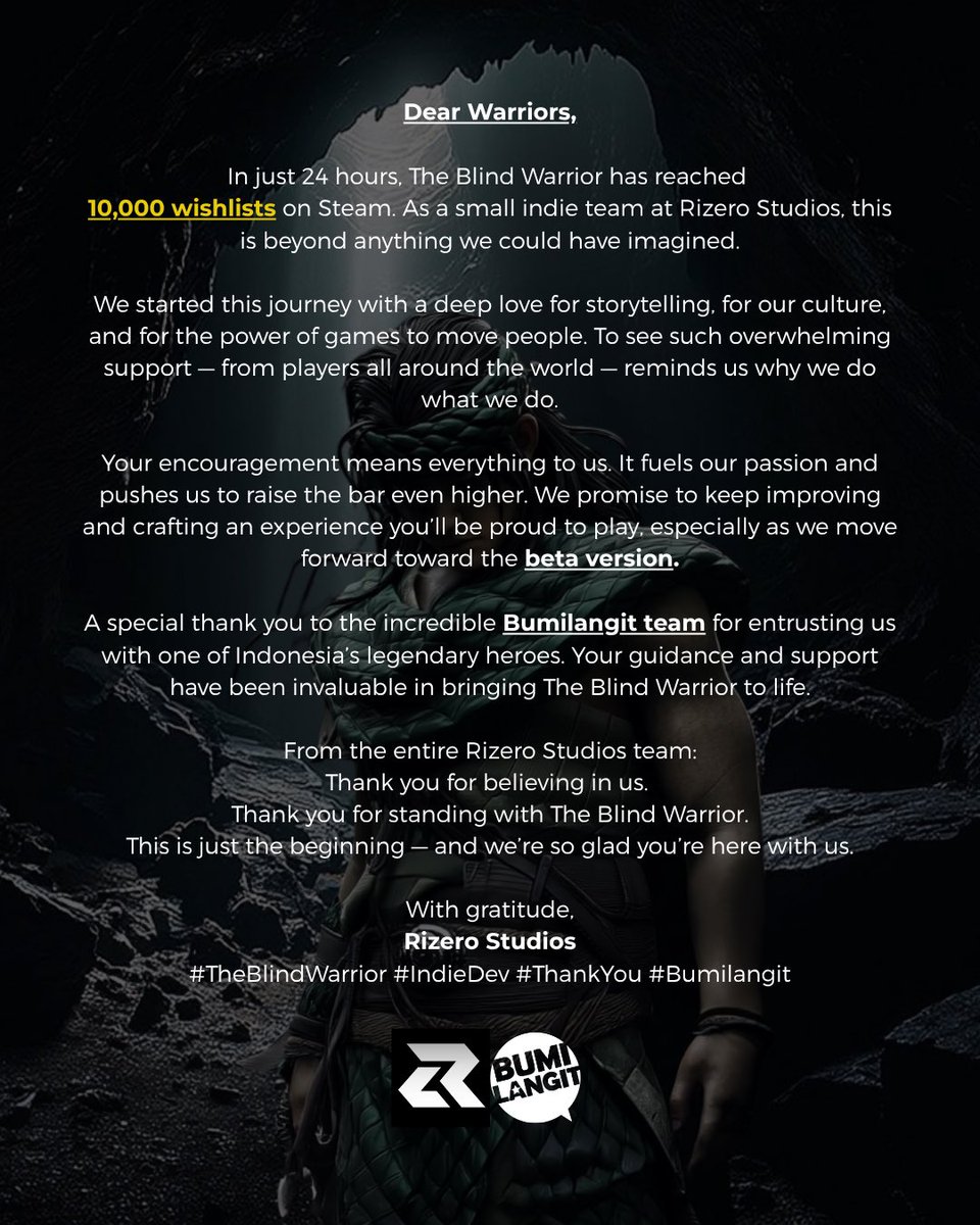 RizeroStudios's tweet image. Thank you for 10,000 whistlists in 24 hours 🙏 @BumilangitID
LOVE YOU GUYS!
