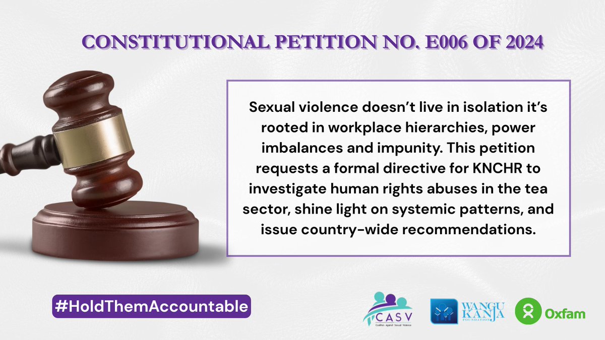 Sexual violence doesn’t live in isolation it’s rooted in workplace hierarchies, power imbalances and impunity. This petition calls for a formal directive mandating the Kenya <a href="/HakiKNCHR/">KNCHR</a> to investigate widespread human rights abuses in the tea sector.

#HoldThemAccountable