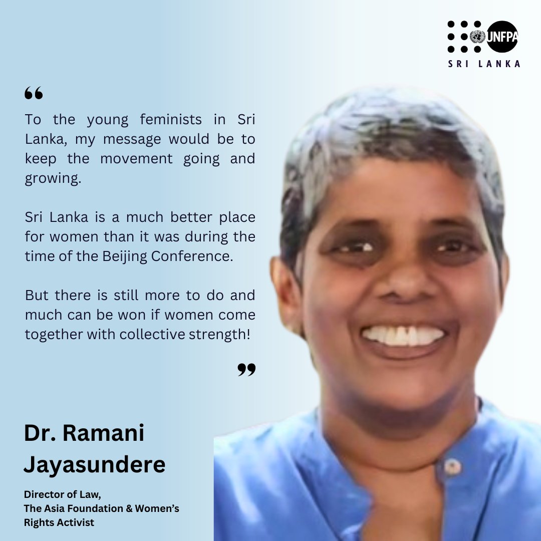 UNFPASriLanka's tweet photo. “As a young woman at the #BeijingConference, a fire was kindled in me, one that still fuels my journey today.”
— Dr. Ramani Jayasundere
📖 Part of the Reflections from Beijing – Sri Lanka series.
📰 Read her full story: https://t.co/dbCYmvqOeZ https://t.co/iKgpsrrHgk