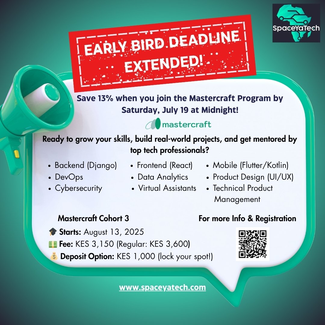 SpaceYaTech's tweet image. The Mastercraft Cohort 3 Discount has been EXTENDED but only for a few more days!

This is your chance to join at a discounted rate before the doors close on Saturday. Don’t wait until it’s too late!

👉 Secure your spot now: forms.gle/iHtYStcRjoLJ5i…

#Mastercraftcohort3