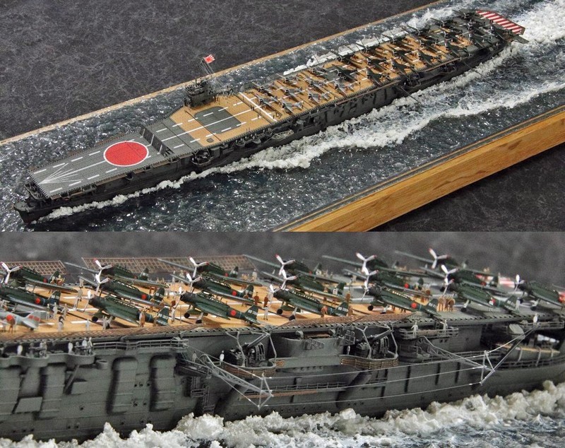 shokatsusin's tweet photo. #ハイギヤード作品紹介 107
製作者：渡辺真郎（当工房代表）  
＞＞＞1/700航空母艦「蒼龍」
艦スぺNo.69の作例として、蒼龍のフジミ版とアオシマ版の両方を掲載。 これはフジミ版で、エッチング甲板は使わず、キットパーツを加工しました👀
1/700艦船に乗組員フィギュアを載せた最初の作例です🙂 https://t.co/TH42V72Y5Y
