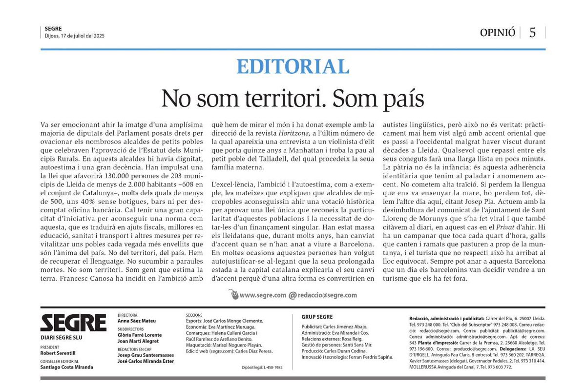 Antoni Gelonch (@antoni_gelonch) on Twitter photo A l’editorial d’avui d <a href="/SEGREcom/">SEGRE</a> esmenten la feina d <a href="/francesccanosa/">Francesc Canosa Farran</a> com a director d la revista HORITONS. I és just x la feina q fa i pq té clara la reivindicació d país com a concepte.
A <a href="/Horitzons2050/">Fundació Privada Horitzons 2050</a> assumim q excel·lència, ambició i autoestima son el nord dl nostre treball! A l’editorial d’avui d <a href="/SEGREcom/">SEGRE</a> esmenten la feina d <a href="/francesccanosa/">Francesc Canosa Farran</a> com a director d la revista HORITONS. I és just x la feina q fa i pq té clara la reivindicació d país com a concepte.
A <a href="/Horitzons2050/">Fundació Privada Horitzons 2050</a> assumim q excel·lència, ambició i autoestima son el nord dl nostre treball!