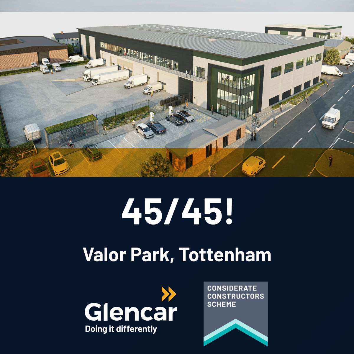 🏆 Top marks at Valor Park, Tottenham — 45/45 CCS score!
Huge well done to all involved 👏
Strong community engagement ✅
Focus on wellbeing &amp; sustainability ✅

#Glencar #CCS #ConstructionExcellence