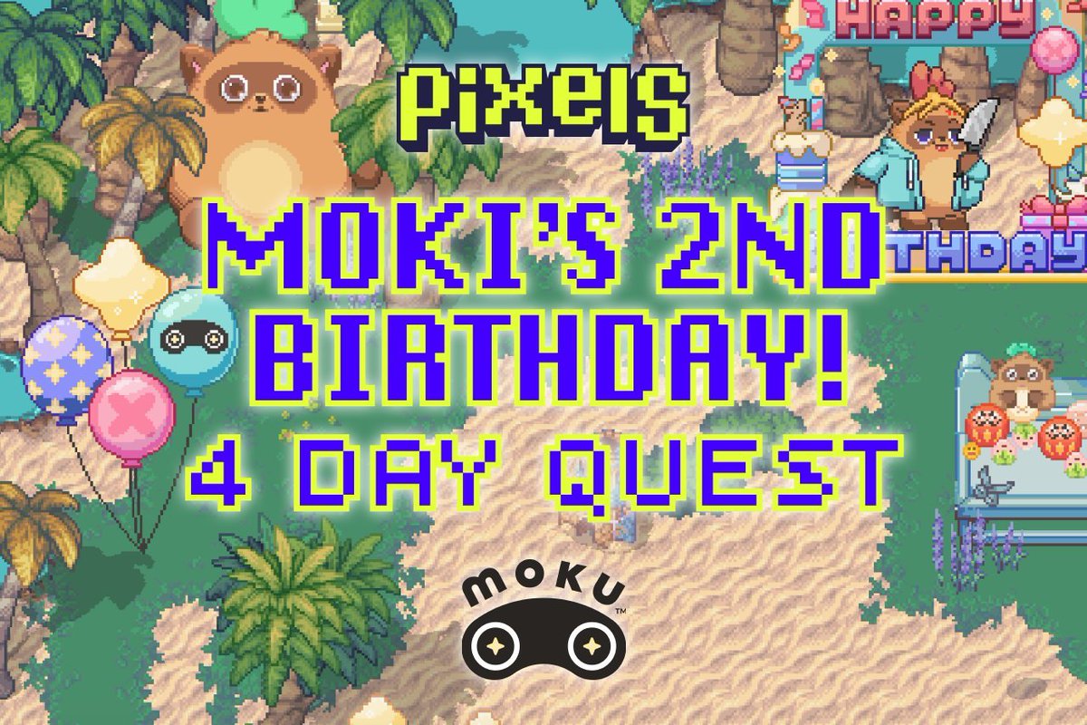 Just 5 more hours left before Moki celebrate its 2nd Birthday with <a href="/pixels_online/">Pixels</a> 

Parties gonna last for 4 days with each day you get <a href="/Hantao/">Hantao✨</a> Moki mystery balls and receive awesome rewards, like MOKI NFT 🥳

Wanna be the first to feed Hantao Snacks and get the balls? make sure