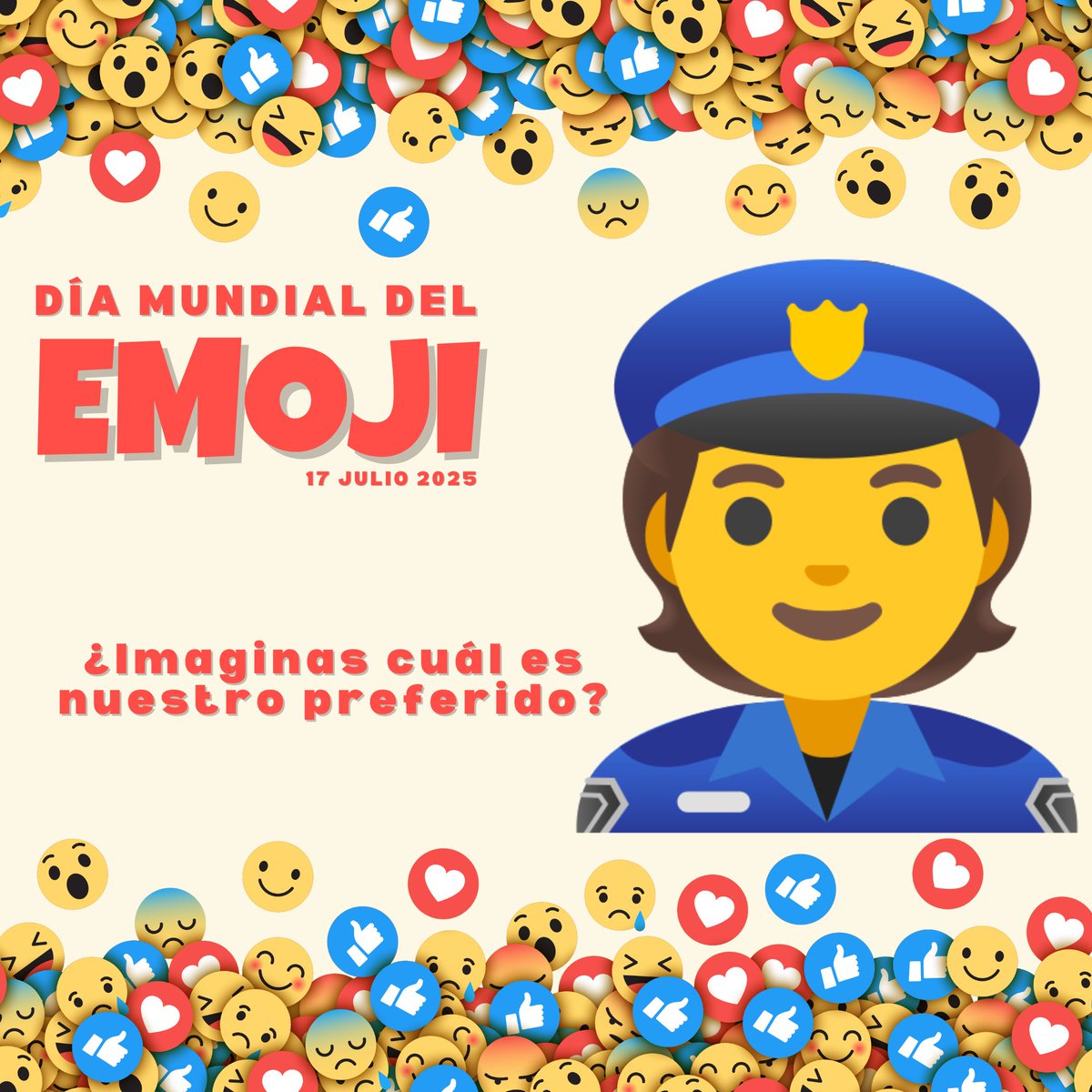 👮\u200d♂️🚨Los emojis también patrullan en redes: 🚓\u003d Patrulla 🕵️\u200d♂️\u003d  Investigación 🔒\u003d Seguridad 📱+👀\u003d Cuidado con lo que compartes La Policía  también habla emoji. ¡Usa las redes con responsabilidad! #Ciberseguridad  #Policía #DíaMundialDelEmoji, image size:1200x1200