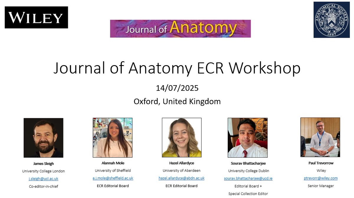 hazelAllardyce_'s tweet image. Great to co-host the @JournalofAnat workshop at the @AnatSoc Summer Meeting in Oxford! We talked publishing, reviewing &amp;amp; guest editing special issues 🌟

Thanks to co-hosts James Sleigh, @AlannahMole , @souravdoc &amp;amp; @Editorial_Paul  🙌

Want to review for us? Scan the QR code 📱