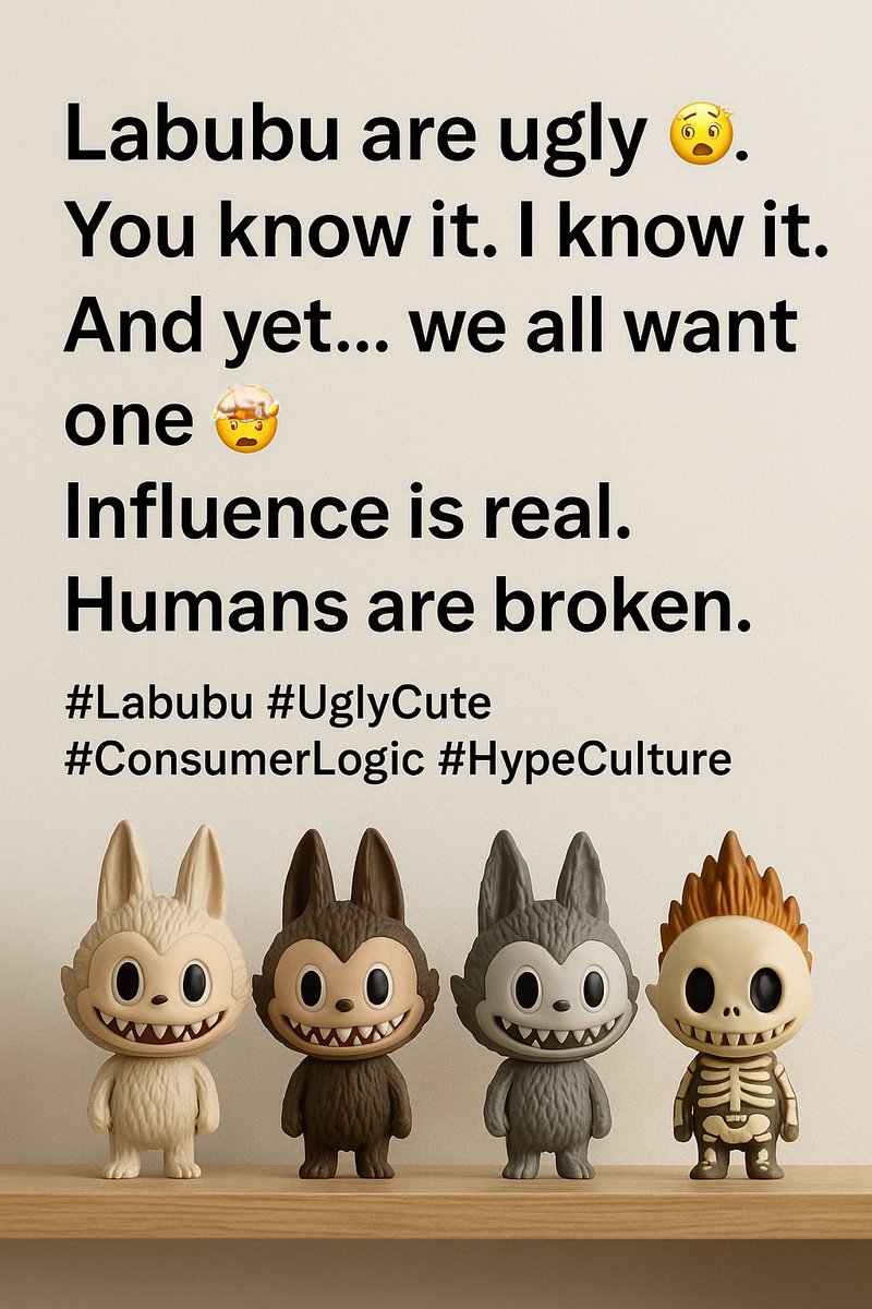 Labubu are ugly 😵‍💫.

You know it. I know it.

And yet… we all want one. 🤯

Influence is real. Humans are broken.

#Labubu #UglyCute #ConsumerLogic #HypeCulture