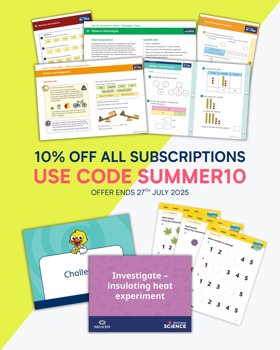 WhiteRoseEd's tweet image. More summer offers? We've got them for you 😎
Whether you purchase a new subscription or renew your existing resources - you get an additional 10% off (which means your summer is free!! ☀️)
Save now: eu1.hubs.ly/H0lNPfC0