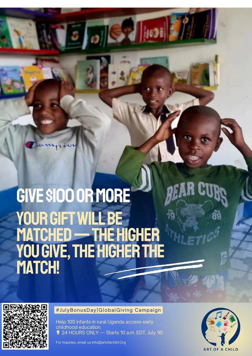 "⏰ LAST CHANCE! 💸 Donate $100+ before 10am EDT &amp; get matched! Support early childhood education for 100 infants in rural Uganda &amp; help us win up to $1,200 in bonus prizes! 💪 Give now: globalgiving.org/projects/litto… #GlobalGiving #JulyBonusDay #AmplifyYourImpact"