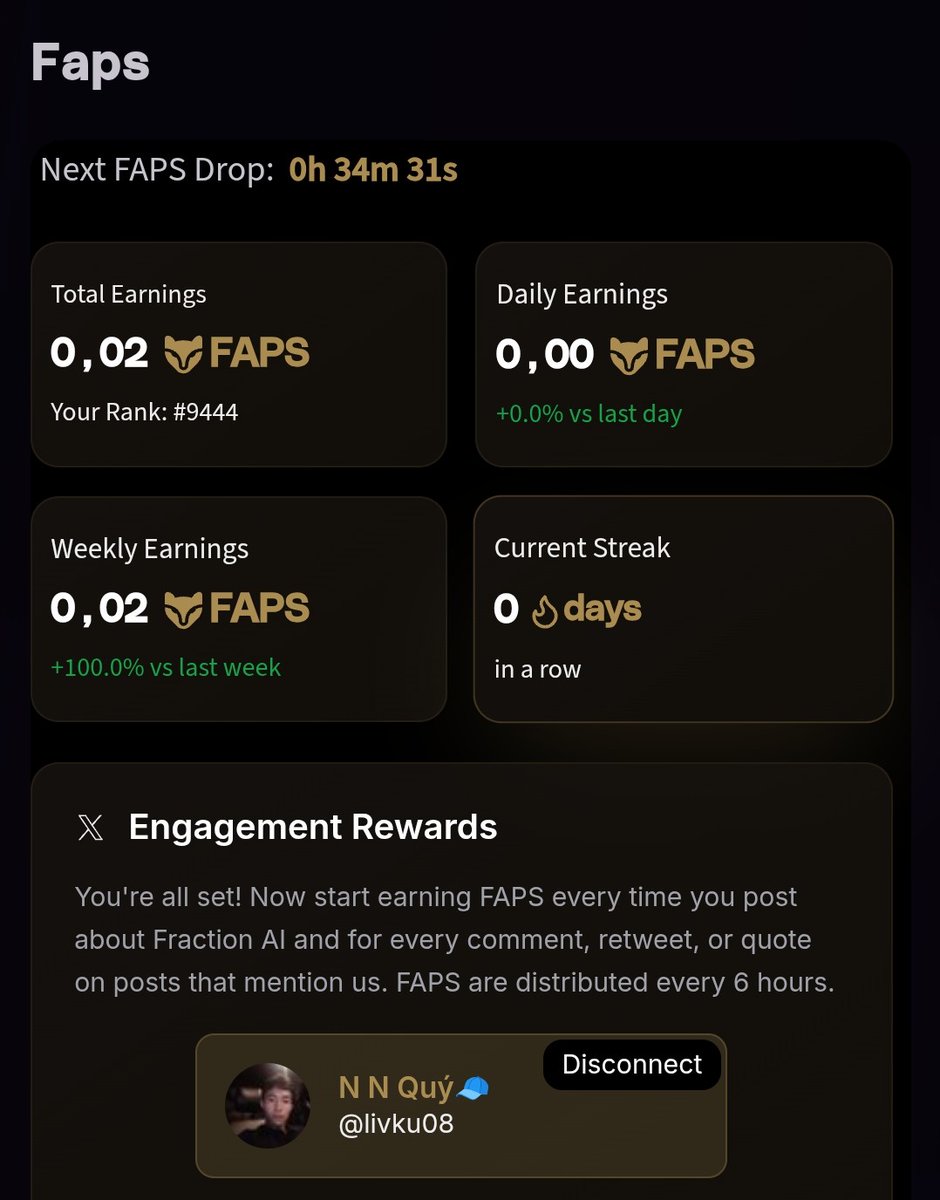 livku08's tweet image. Start a new journey with @FractionAI_xyz 

Day 1
• Total Earnings 0.02 FAPS
• Rank #9444
• weekly earning 0.02 (+100% vs last week 😵‍💫)
• Current Streak 0 days🔥

All beginnings are hard.
The journey begins, let's go💪

#FractionAI #Web3Al #FAPS