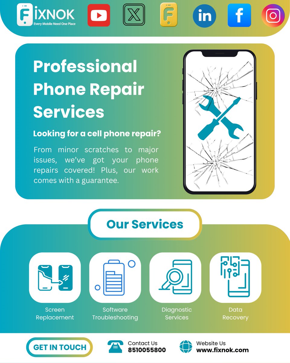 fixnok_'s tweet image. Cracked screen? Data loss? Slow phone?
FixNok offers doorstep mobile repair in Noida!
✅ Screen Replacement
✅ Data Recovery
✅ Diagnostic Services
📞 8510055800 | 🌐 fixnok.com
#MobileRepair #FixNok #NoidaTech