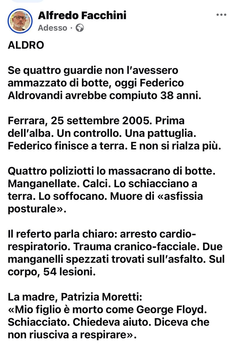 streetcnina's tweet image. ALDRO
Se quattro guardie non l’avessero ammazzato di botte, oggi Federico Aldrovandi avrebbe compiuto 38 anni.
#FedericoAldrovandi