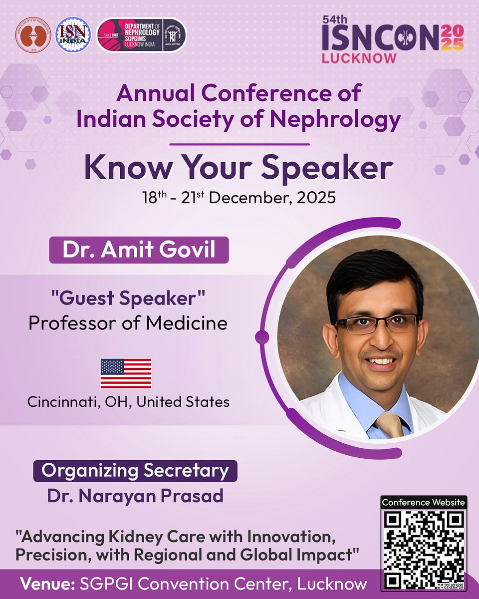 Isncon25's tweet image. π Meet the Expert | ISNCON 2025
βοΈ Dr. Amit Govil
Welcoming our Renowned International Faculty to Lucknow!
Learn from the best in Nephrology this December.
π SGPGIMS, Lucknow
π
18th β 21st Dec 2025
#ISNCON2025 #MeetTheExpert #GlobalFaculty #Nephrology #ISNCONLucknow