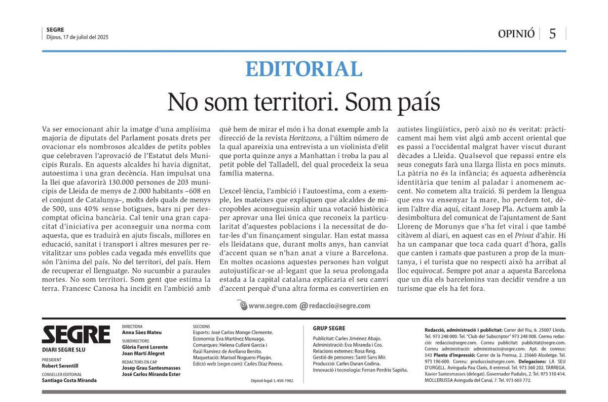 Doncs això: No som territori. Som país. segre.com/ca/opinio/edit… <a href="/SEGREcom/">SEGRE</a> <a href="/Horitzons2050/">Fundació Privada Horitzons 2050</a>