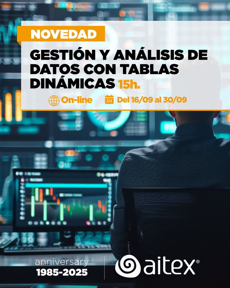 ¿Quieres dominar Excel para tomar mejores decisiones con tus datos?

Aprende a utilizar las tablas para entender el propósito de las tablas dinámicas, cómo crearlas, qué datos incluir y cómo interpretarlos.

🪩Online
📆En septiembre

+info aitex.es/courses/gestio…