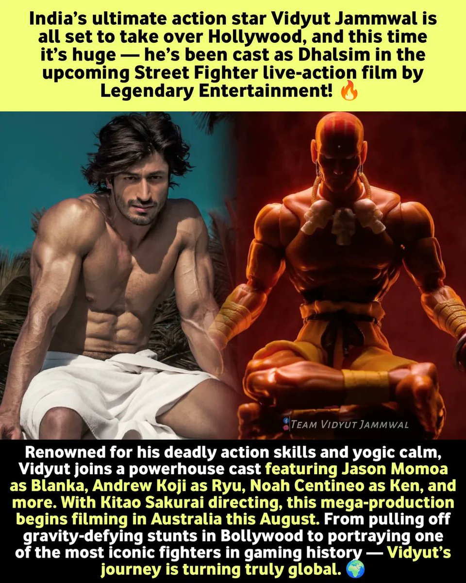 🔥 The Street Fighter universe just got real!
Big congratulations to my bhai, the most talented and self-made action icon — #VidyutJammwal — on his massive Hollywood debut as Dhalsim in the live-action Street Fighter! 🌍💥

Bhai is all set to represent India on the global stage —