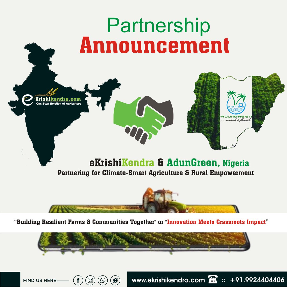 #eKrishiKendra + AdunGreen = A New Era for Nigerian #Farmers We are thrilled to announce the signing of a landmark MoU AgriDigi Tech OPC PvtLtd &amp; AdunGreen This groundbreaking collaboration unites our strengths to drive #sustainableagricultural transformation in Nigeria &amp; beyond