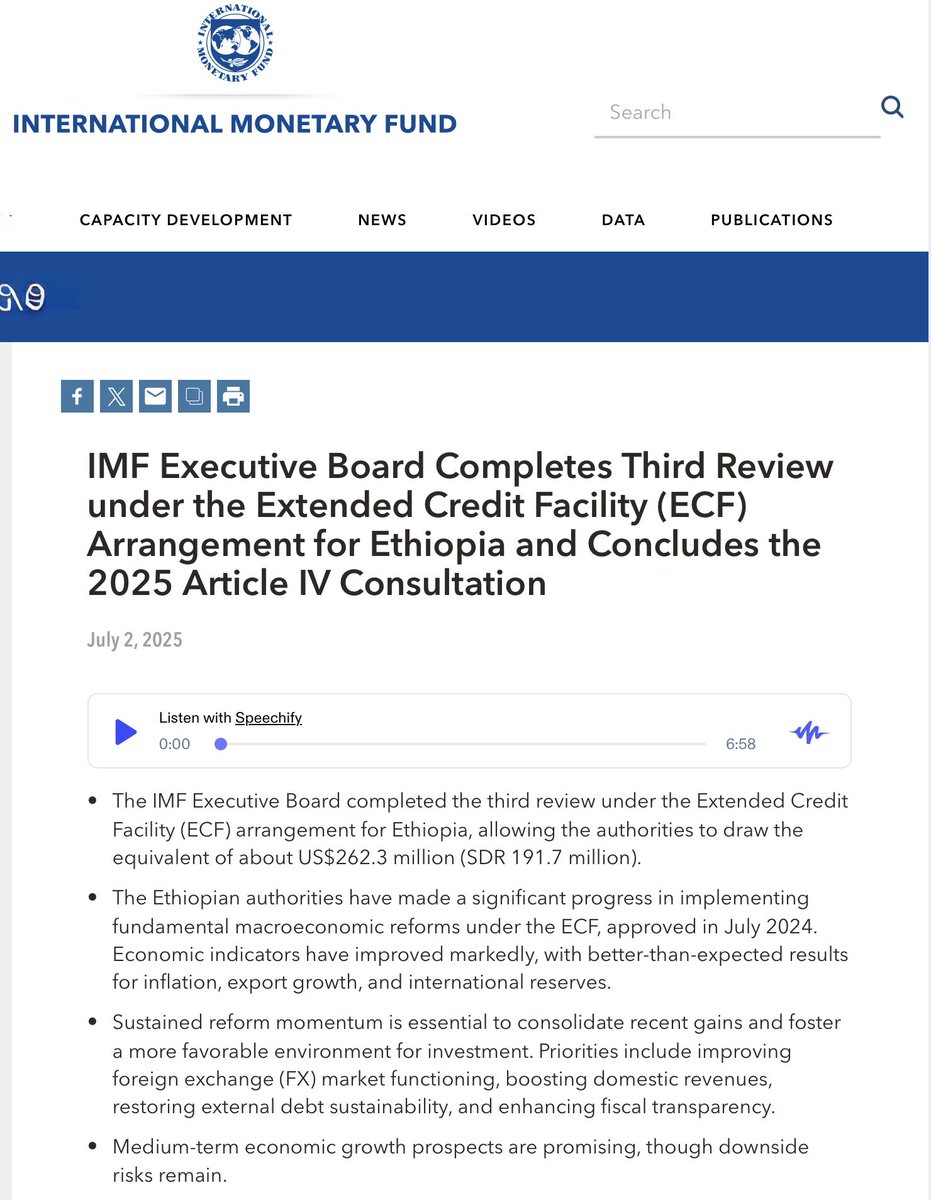 Zemedeneh's tweet image. Here’s the IMF’s latest report (verbatim), dated July 2, 2025, on Ethiopia’s economic reforms.

1. Ethiopia has made significant progress in implementing fundamental macroeconomic reforms under the Extended Credit Facility (ECF), approved in July 2024. Economic indicators have…