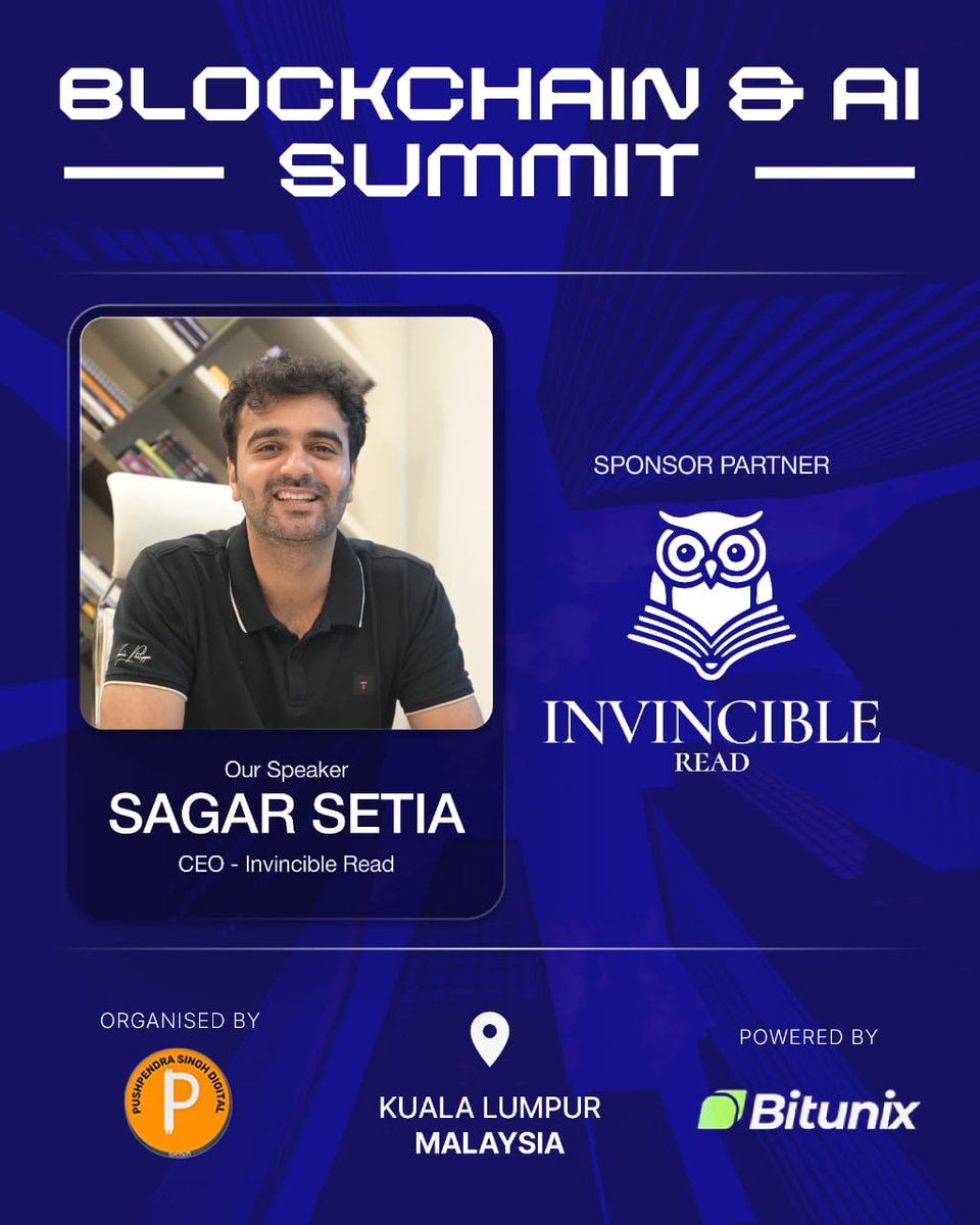 MemeAI (@memetokenai) on Twitter photo Invincible Read is proud to sponsor the Blockchain & AI Summit in #Kualalumpur.
Our CEO <a href="/SagarSetiaa/">Sagar Setia</a> will be on stage sharing powerful insights on how AI and blockchain are reshaping the future of education and reading.
Itโs not just about technology, itโs about empowering Invincible Read is proud to sponsor the Blockchain & AI Summit in #Kualalumpur.
Our CEO <a href="/SagarSetiaa/">Sagar Setia</a> will be on stage sharing powerful insights on how AI and blockchain are reshaping the future of education and reading.
Itโs not just about technology, itโs about empowering