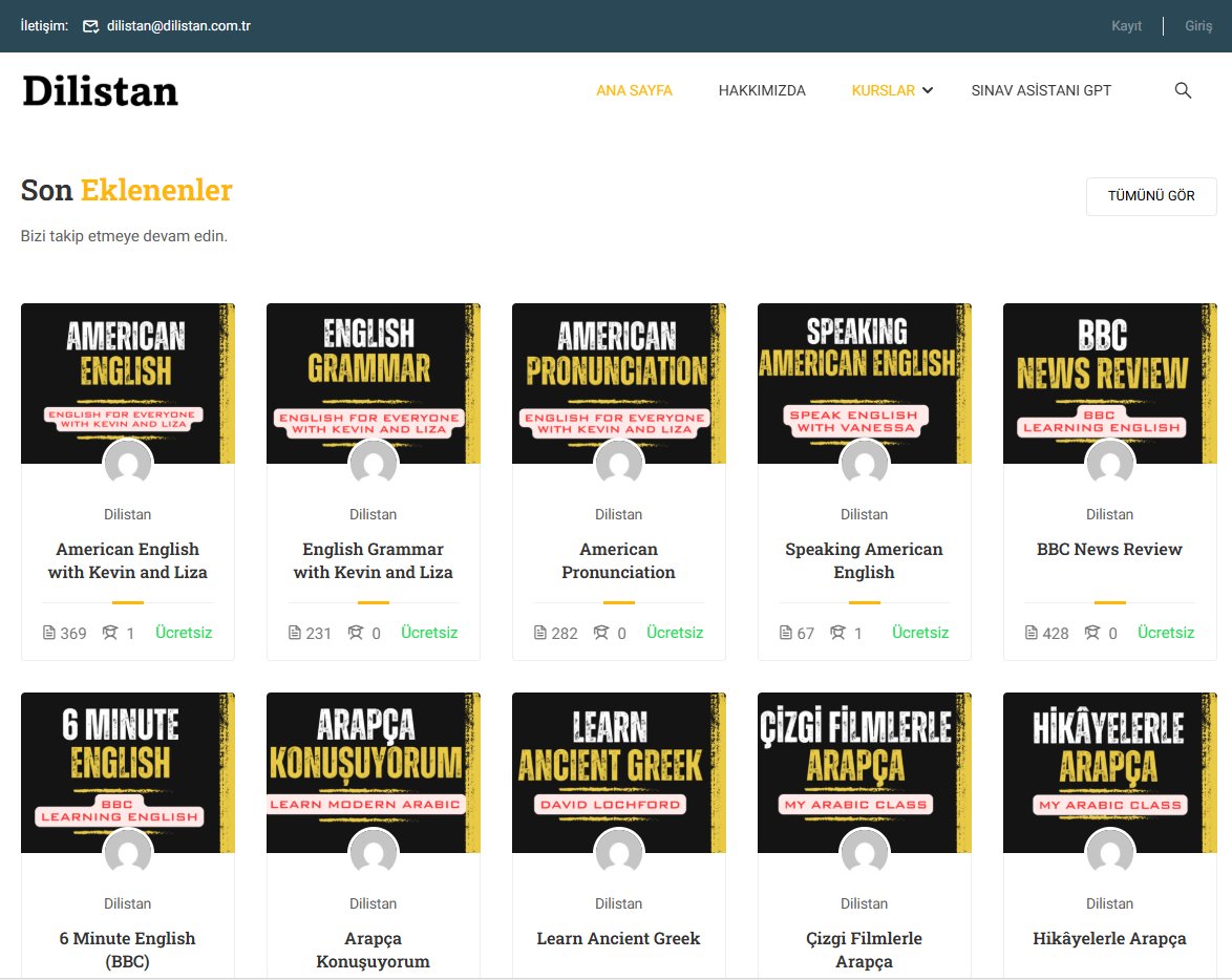 Online dil öğrenmek için yeni bir platform. 
Gelişiminizi takip edebilirsiniz. 
Youtube'daki ilgi dağıtıcı reklam ve içeriklerden korunursunuz. 
Sınav Asistanı ile herhangi bir sınav sorusunun açıklamasını öğrenebilirsiniz. 
Hepsi ve daha fazlası için: 
dilistan.com.tr