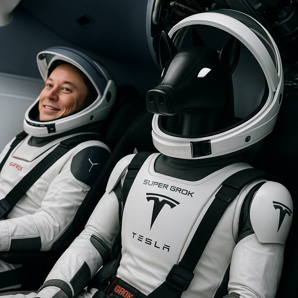 TeslaDogimus's tweet photo. The Tesla Dog #DOGIMUS will be the first dog that goes to mars! https://t.co/4teOTPXMjc