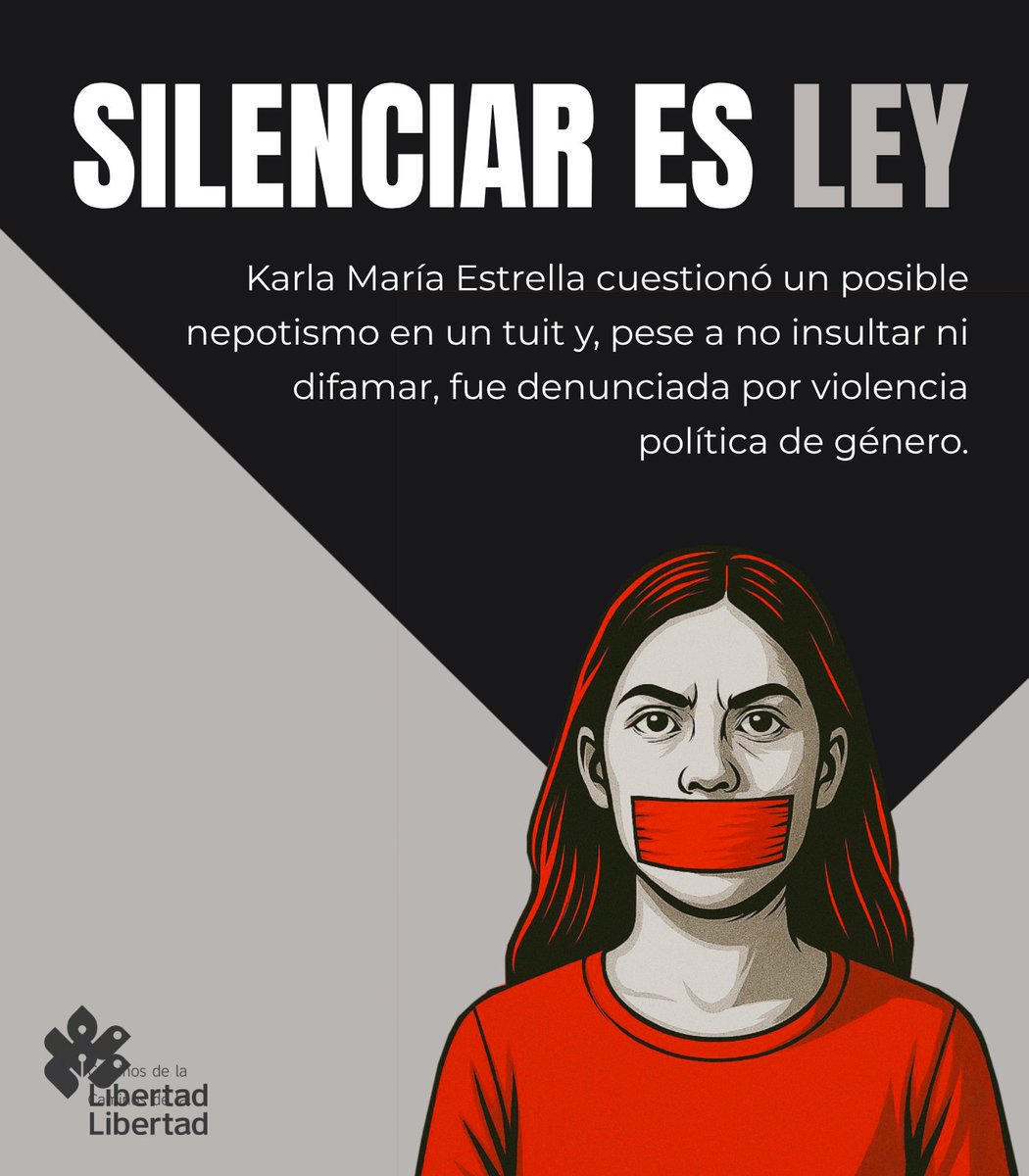 cam_lib's tweet image. Ahora es crimen decir lo que piensas? Karla fue sentenciada por un tuit. No insultó. No difamó. Solo opinó.
Cuando criticar al poder se castiga, la ley deja de proteger y empieza a silenciar. LA CENSURA YA NO ES FICCIÓN ES LEY.
#Libertaddeexpresion #KarlaMariaEstrella #Censura