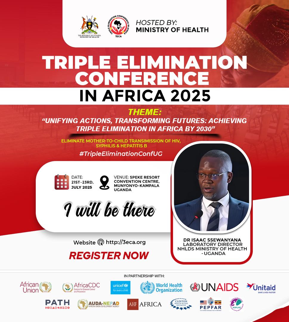 NHLDS (@cphluganda) on Twitter photo Have you registered for <a href="/TECA_2025/">Triple Elimination Conference Africa 2025</a> yet? This high-level convening hosted by <a href="/MinofHealthUG/">Ministry of Health- Uganda</a>,will brings together experts in the fight against HIV, syphilis & Hep B. <a href="/cphluganda/">NHLDS</a> top leadership will be in attendance.<a href="/usmissionuganda/">U.S. Mission Uganda</a> Ambassador William Popp is among the speakers. Have you registered for <a href="/TECA_2025/">Triple Elimination Conference Africa 2025</a> yet? This high-level convening hosted by <a href="/MinofHealthUG/">Ministry of Health- Uganda</a>,will brings together experts in the fight against HIV, syphilis & Hep B. <a href="/cphluganda/">NHLDS</a> top leadership will be in attendance.<a href="/usmissionuganda/">U.S. Mission Uganda</a> Ambassador William Popp is among the speakers.