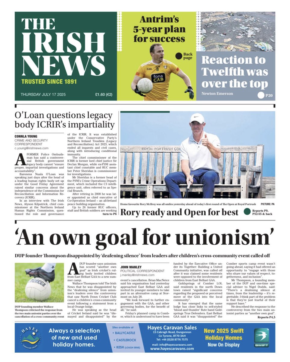 #IrishFrontPages - Thursday’s Belfast Telegraph and Irish News