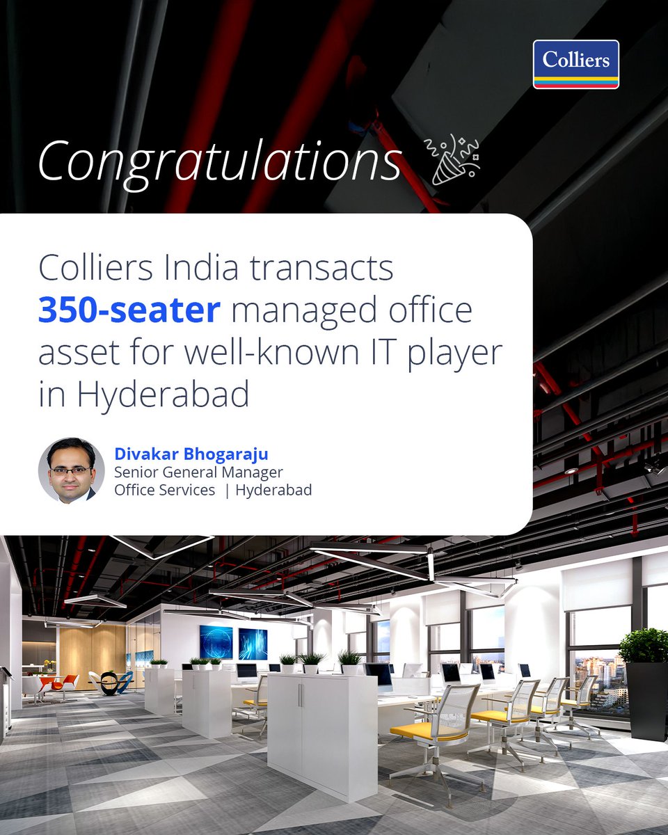 colliers_ind's tweet photo. A well-known IT player was looking to expand its footprint in Hyderabad, owing to expanding business operations. 

Learn more - https://t.co/HcLulbgyqK

#ColliersIndia #IndiaRealEstate #officespace #officeleasing #managedoffice #leasingexperts #officeinhyderabad https://t.co/8obssekvC3