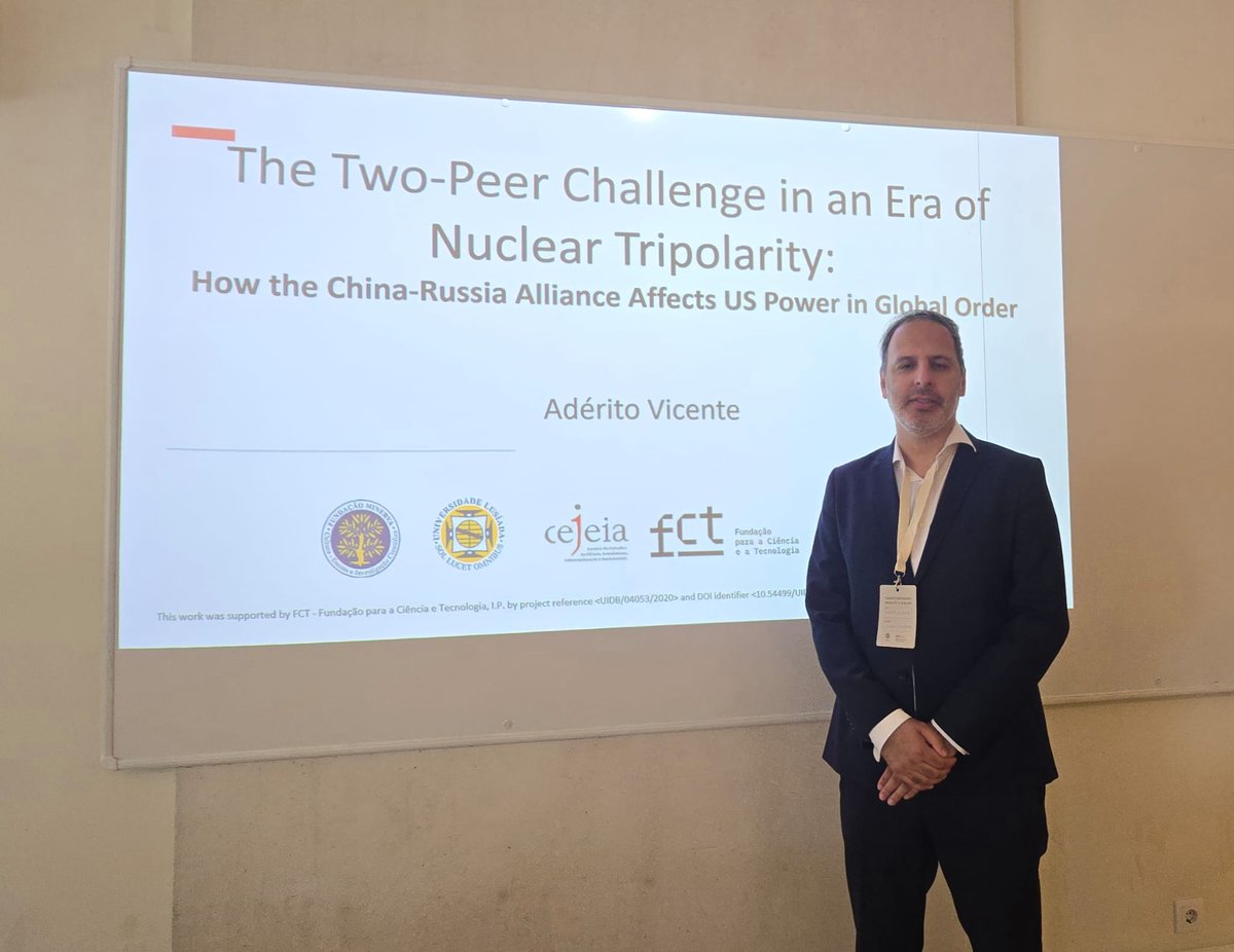 Adérito Vicente (@aderitus) on Twitter photo I’m delighted to have participated in the <a href="/TransAtStudies/">Transatlantic Studies Association</a> 23rd Annual Conference, hosted by <a href="/CEI_Iscte/">CEI</a>.
It was an honour to present academic paper entitled “The Two-Peer Challenge in an Era of Nuclear Tripolarity: How the China-Russia Alliance Affects US Power in Global Order.” I’m delighted to have participated in the <a href="/TransAtStudies/">Transatlantic Studies Association</a> 23rd Annual Conference, hosted by <a href="/CEI_Iscte/">CEI</a>.
It was an honour to present academic paper entitled “The Two-Peer Challenge in an Era of Nuclear Tripolarity: How the China-Russia Alliance Affects US Power in Global Order.”