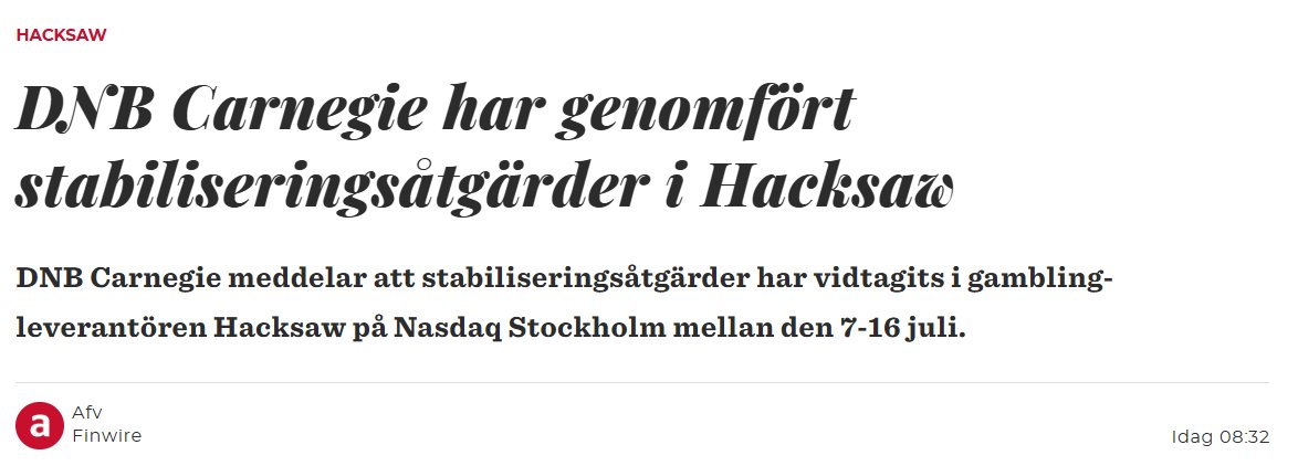 AbcpokerBI's tweet image. #Hacksaw intressant nyhet

Den här IPO:n verkar inte må helt bra
